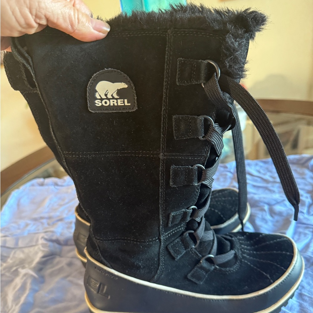 Sorel Boots Womens Black Leather Tivoli Nl 2093-010 Suede Faux Fur See Pic 7 View 5